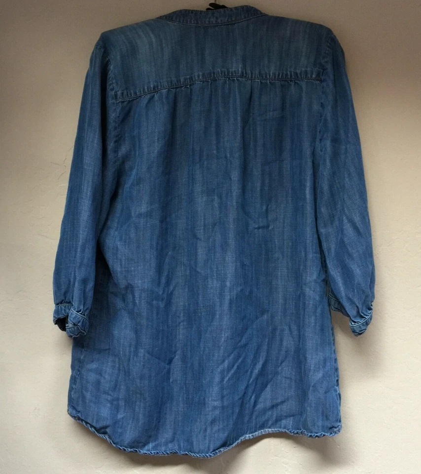 Blusa Top Elevenses Anthropologie Mujer Cuello Dividido Cambray Wagner Azul Mediana Foto 3 de 4