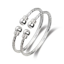 Ball w. Double Halo Ends .925 Sterling Silver West Indian Baby Bangles Pair