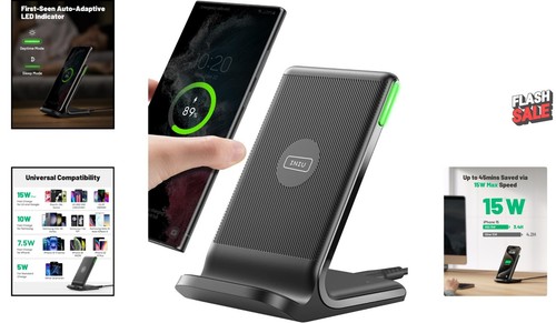 Qi-Certified Wireless Charging Station with 15W Power and Sleep-Friendly Design - 第 2/10 張圖片