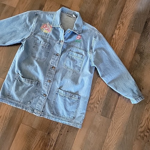 Grandma core flower patch rose cabin creek large Chore coat denim 1990's Kitsch - Picture 14 of 21