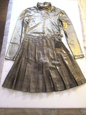 Harriet Selling Gold/Black 2 Piece Body Suit  Silk Pleated Skirt Italy 10