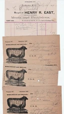 RARE Billhead Receipt LOT of 4 - Sheep Graphic - H East Market Rochester NY 1891