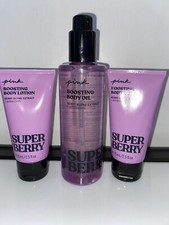 Set of SUPER BERRY Body Oil and 2 Mini Lotions from Victoria  s Secret PINK   New