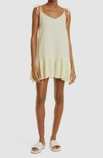 $142 Monrow Women's Yellow Shoulder Tie Ruffled V-Neck Gauze Mini Dress Size XS