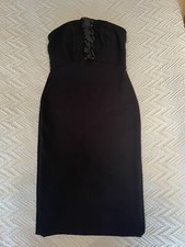 Womens RiverIsland Bandeau Black Bodycon Lace up Front Dress Pencil Midi Size 12