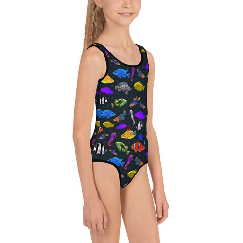 All-Over Print Kids Swimsuit "Swim Team" Tropical Fish, Designer Baran - Picture 5 of 21