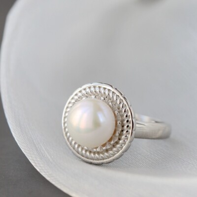 Anello Perla Spazzolato Per Donna - Argento Sterling 925