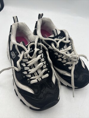 Kinder Chunky Skechers Turnschuhe schwarz weiß Dlites UK 12.D'lites