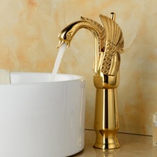 Gold Swan Single Handle Single Hole Bathroom Sink Faucet Deck Mount Mixer Tap