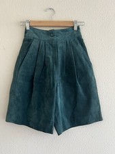 Vintage Chia Genuine Leather Suede Green Shorts High Rise Sz. 2 Western Festival