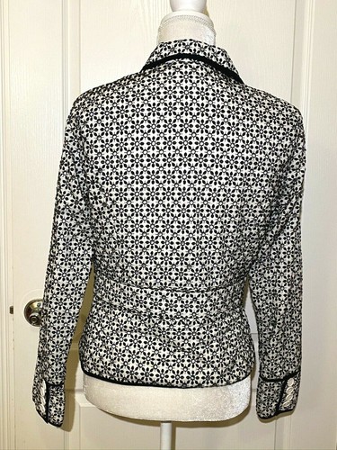BLACK WHITE Embroidered Eyelet KENAR Jacket Cotton Dressy Work BLAZER - Size 8 - Picture 3 of 7