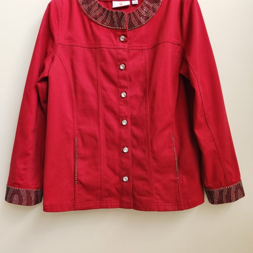 Quacker Factory Red Embellished Long Sleeve Jacket Size Small Pockets Womens - Picture 3 of 12