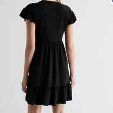 Express Crew Neck Ruffle Mini Babydoll Dress Color:Pitch Black Size:XS