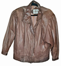 Vtg. Sea Dream Genuine Leather Jacket Womens 5/6 Brown Full Zip~read/see Photos