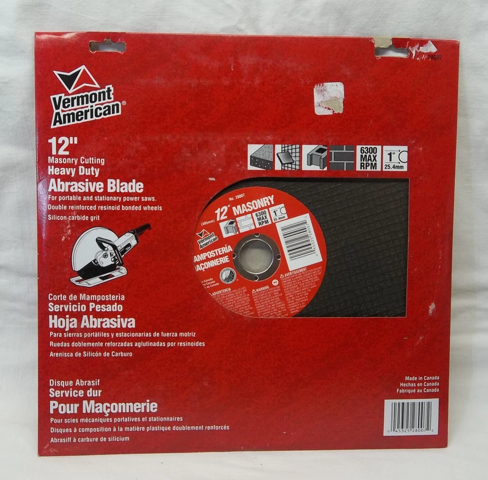 3 - HOJA ABRASIVA DE ALTA RESISTENCIA CORTE MAMPOSTERÍA VERMONT AMERICAN 12" ""ENVÍO GRATUITO"" Foto 2 de 2