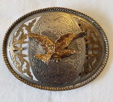 Vintage Mexico Alpaca Silver Nickel Silver FLYING BALD EAGLE Belt Buckle Oval