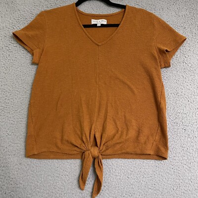 Madewell Texture & Thread Wrap-Tie Top Tee XS Burnt Sienna Orange Cotton EUC