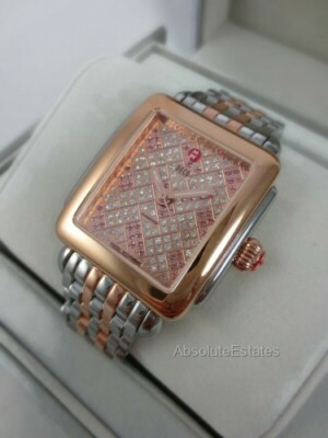 NEW Michele Deco Mid Rose Gold Silver Limited Edition Topaz Watch
