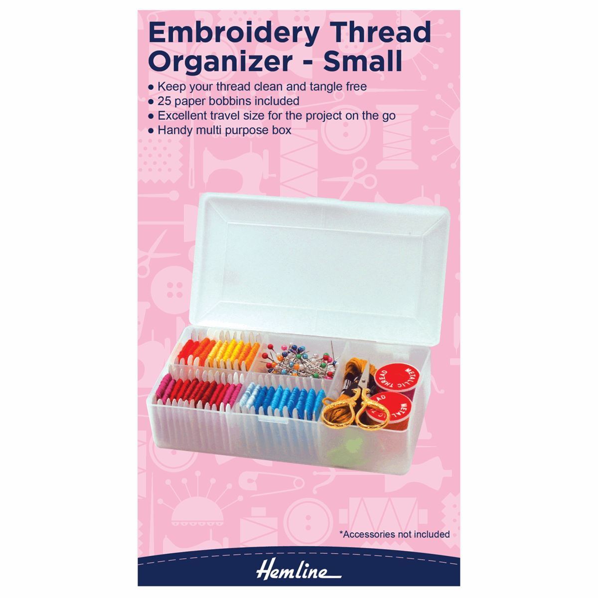 Hemline embroidery thread organiser box with bobbins Small Medium