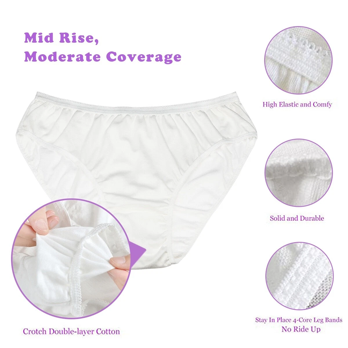 Disposable 100% Pure Cotton Underwear Travel Panties High Cut Briefs, Women,  4X-Large : : Clothing, Shoes & Accessories