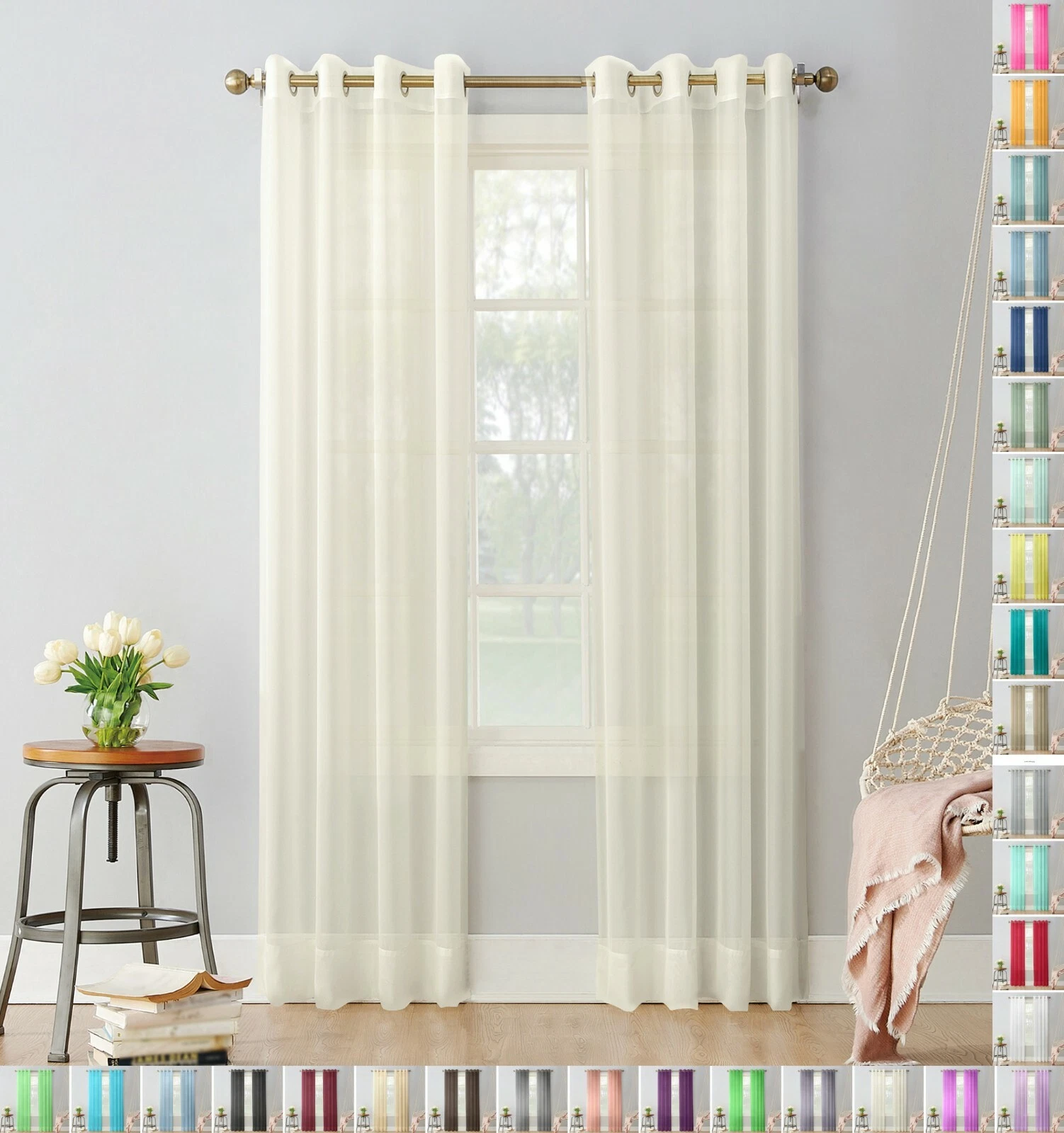 A PIECE high quality Voile Curtain ring Top solid sheer 118" wide with 16 rings