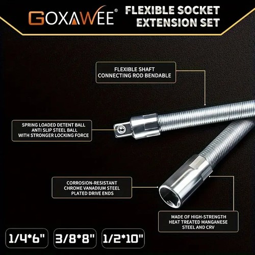 Silver Adjustable Wrench Extension Rod, 1/4", 3/8", 1/2", for Professional Use - 第 5/9 張圖片