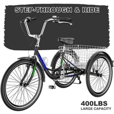 26 inch 7-Speed Adult Trike Tricycle 3-Wheel Bike with Basket for Shopping