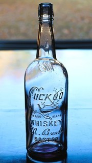 ANTICA BOTTIGLIA CILINDRO WHISKY LIP QUART CUCULO WHISKY M. BURKE BOSTON MASS