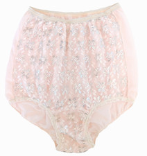 Vintage Nylon Granny Panties Briefs With Pink Lace Womens Large El Gard