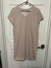 Merona Large Cup Sleeve T-shirt Dress Sun Dress Orange And Beige Striped V-neck