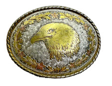 Vintage Western Metal Belt Buckle Bald Eagle Tri Color 1970s Made USA