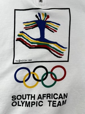 VTG 90s South African Olympic Team Adult M Pullover Sweater 1/4 Zip White READ