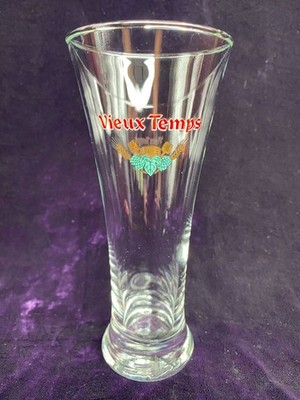 Vieux Temps Fluted Beer Glass With Wheat & Hops Design Clear Glass 7 Inches Tall