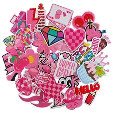 GYGYL 45Pcs Iron on Patches for Girls, Pink Preppy Embroidered Sew