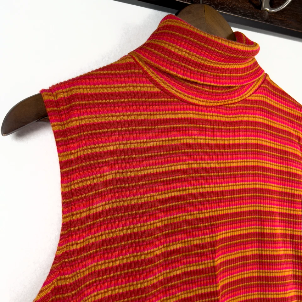 Vintage St Johns Bay Ribbed Turtleneck Knit Sweater Tank Striped Y2K Size Large - Image 2 of 4
