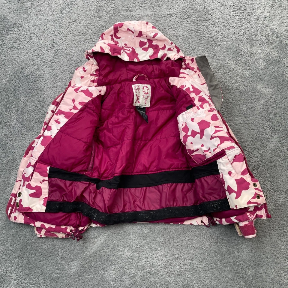 Jaqueta Roxy Meninas Extra Pequena Vermelha Camuflagem Parka Snowboarding Nylon Isolada Com Capuz - Imagem 4 de 4