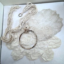 Boho Wall Decor Lot Macrame Rope Metal Owl Towel Ring Crochet Lace Doilies Set