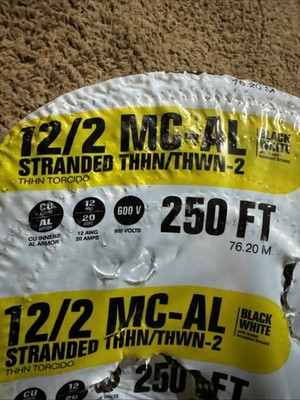 Encore Wire stranded MC -AL12/2 AL 12/2 250 Foot Coil MC Cable Aluminum Coat EMT