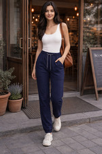 Koi Next Gen Tall Navy Scrub Jogger Pants Women s Size M Drawstring Cargo