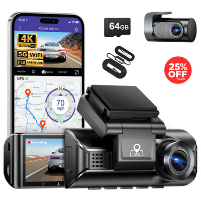 AZDOME Dual 4K+2.5K Dashcam 5G WiFi GPS ADAS 24H Parkmodus Kamera+Hardwire-Kit