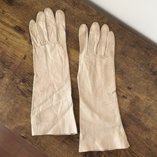 Vintage Women  s Long Leather Gloves 11  Cream, Made in France for Thalhimers