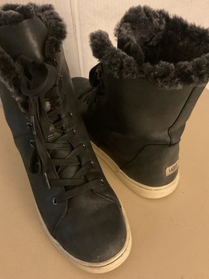 Ugg Women Black Leather Shearing Croft Luxe Quilt High Top Sneaker