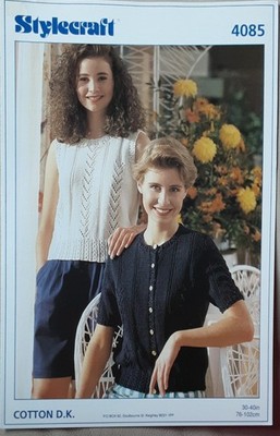 Orig Stylecraft Baumwolle DK Damen Weste & Cardigan 30''-40'' Strickmuster 4085