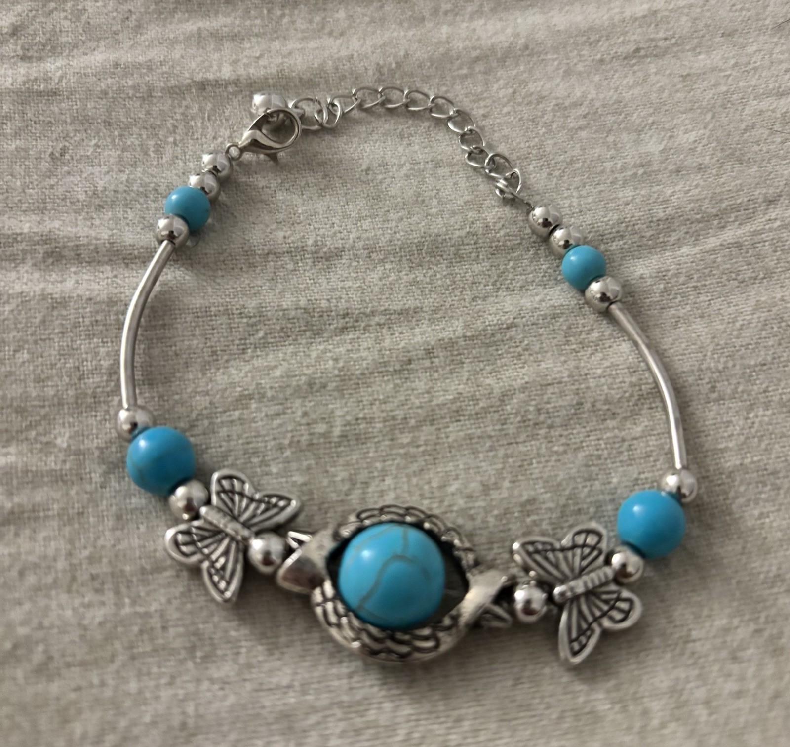 Native Inspired Turquoise and Silver Butterfly Br… - image 2