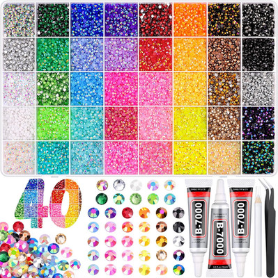 40000Pcs 40 Colors Jelly Rhinestones Ultra Large Pack + 3Pcs Glue Jelly AB 3mm