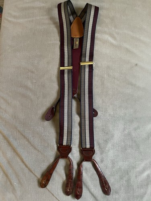 #ad #ad Trafalgar Silk Braces Suspenders Burgundy Navy Tan Stripe Croc Embossed Leather $23.00
