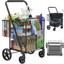 Folding Shopping Cart with Waterproof Bag, Grocery Cart with Encrypted Mesh B...