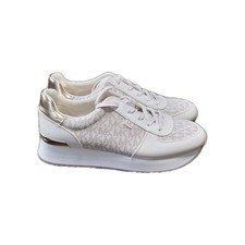 Michael Kors Women's Monique Trainer Lace-Up Sneakers Cream Logo Gold SZ. 9.5