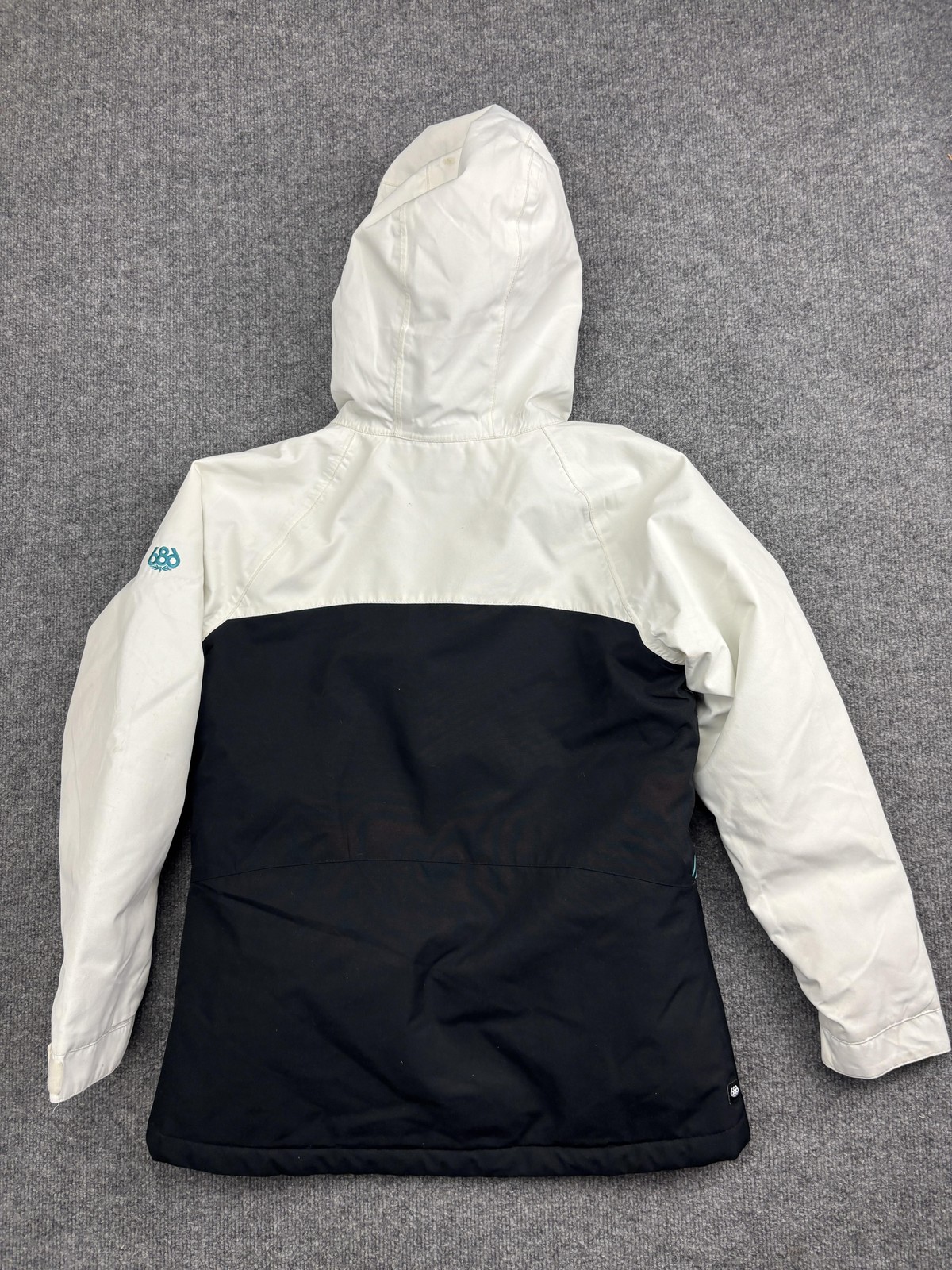 686 Jacket Youth Large White Black Hooded Insulated Snowboard 10K Waterproof