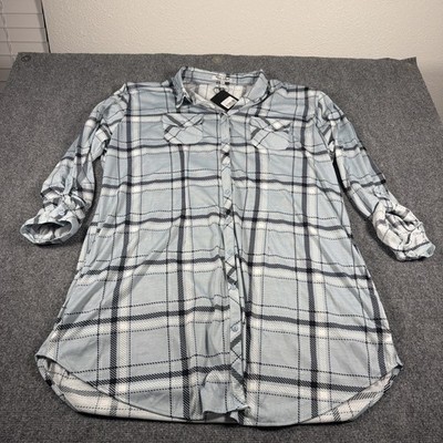 White Mark Women's Plus Piper Stretchy Plaid Tunic (Blue/White,Black) 3XL